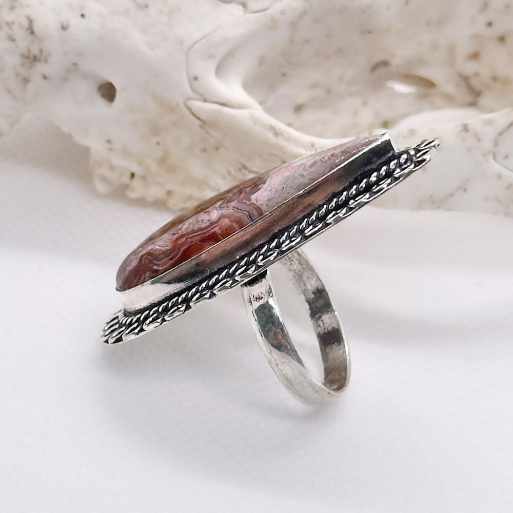 LAGUNA Lace Agate 925 Silver Crystal Ring - Picture 4 of 6